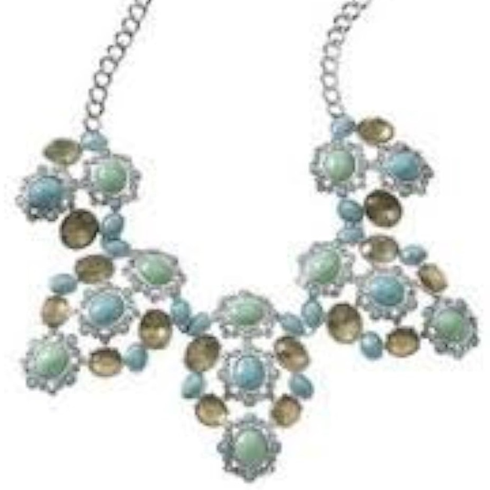 Lia Sophia NWT "Fondant" Necklace Silver Tone Aqua Mint Smoky Stones & Crystals
